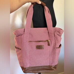 L.L. Bean Tote Canvas Bag Pink with Leather Bottom And Handles Rare  Vintage